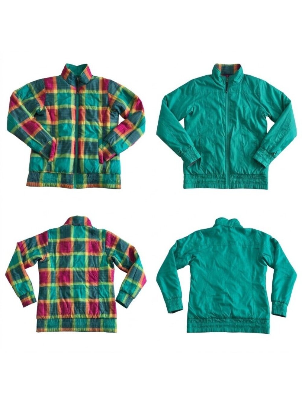 The North Face Reversible Puffer Jacket Women M Plaid Green Pockets F11PX34 FLAW